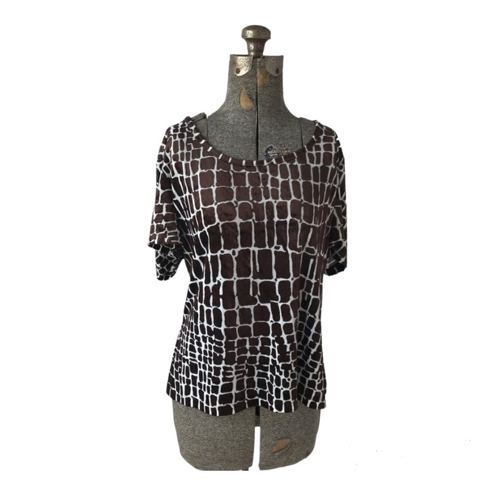 St. John Sport Velvet Giraffe Print Blouse Brown/White Size Medium
